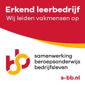 Erkend leerbedrijf logo van SBB – Samenwerking Beroepsonderwijs Bedrijfsleven, met de tekst: Wij leiden vakmensen op.