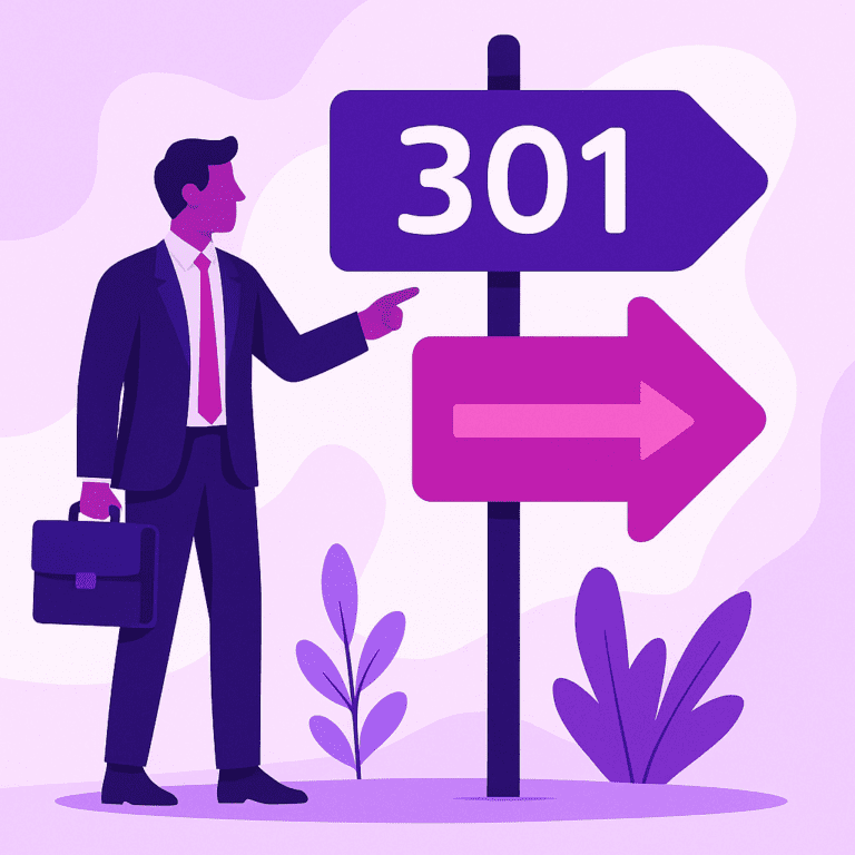 Zakelijke illustratie die 301 direct helder visualiseert, zonder tekst of logo | Ploko.nl
