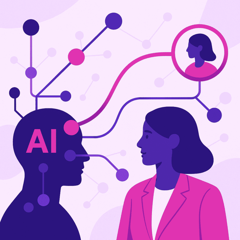 Illustrazione commerciale che visualizza chiaramente la personalizzazione dell'IA, senza testo o logo | Ploko.nl