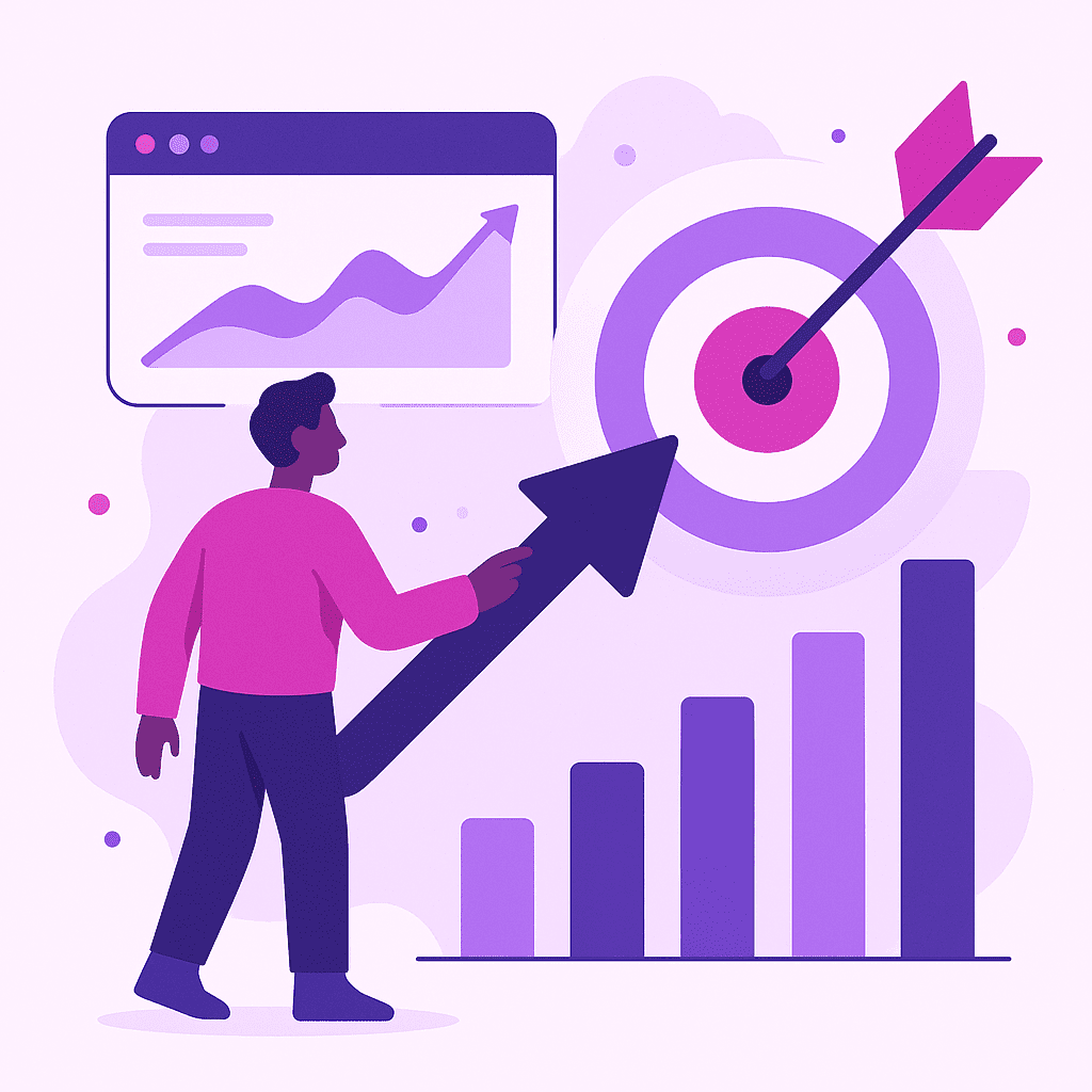 Zakelijke illustratie die Click-through rate (CTR) helder visualiseert, zonder tekst of logo | Ploko.nl