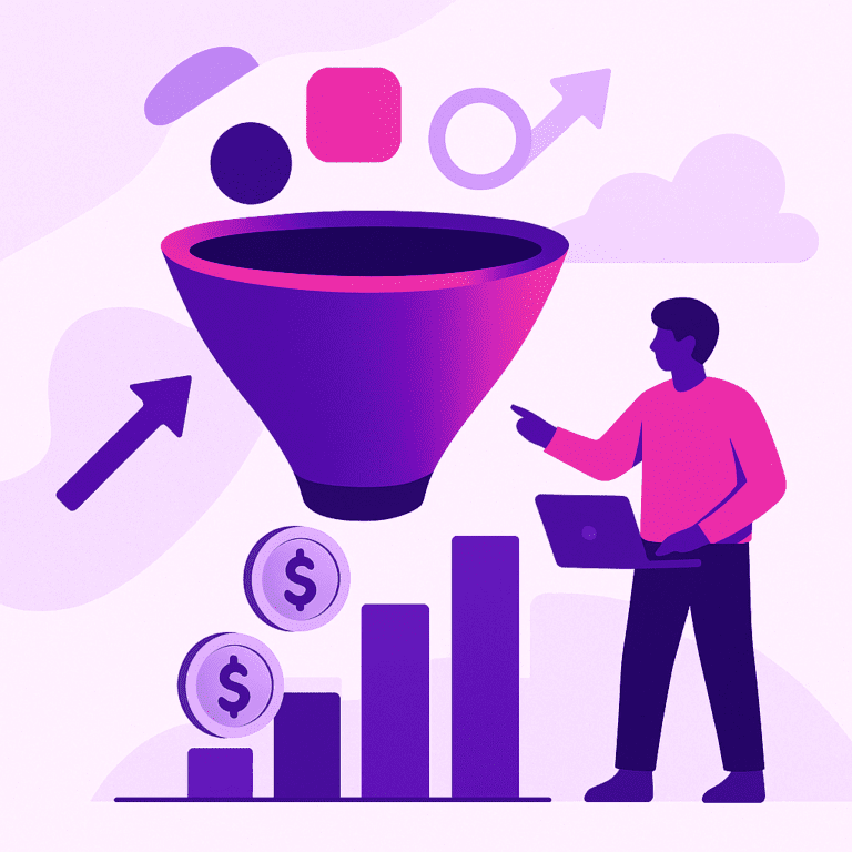 Zakelijke illustratie die Conversion Optimization helder visualiseert, zonder tekst of logo | Ploko.nl