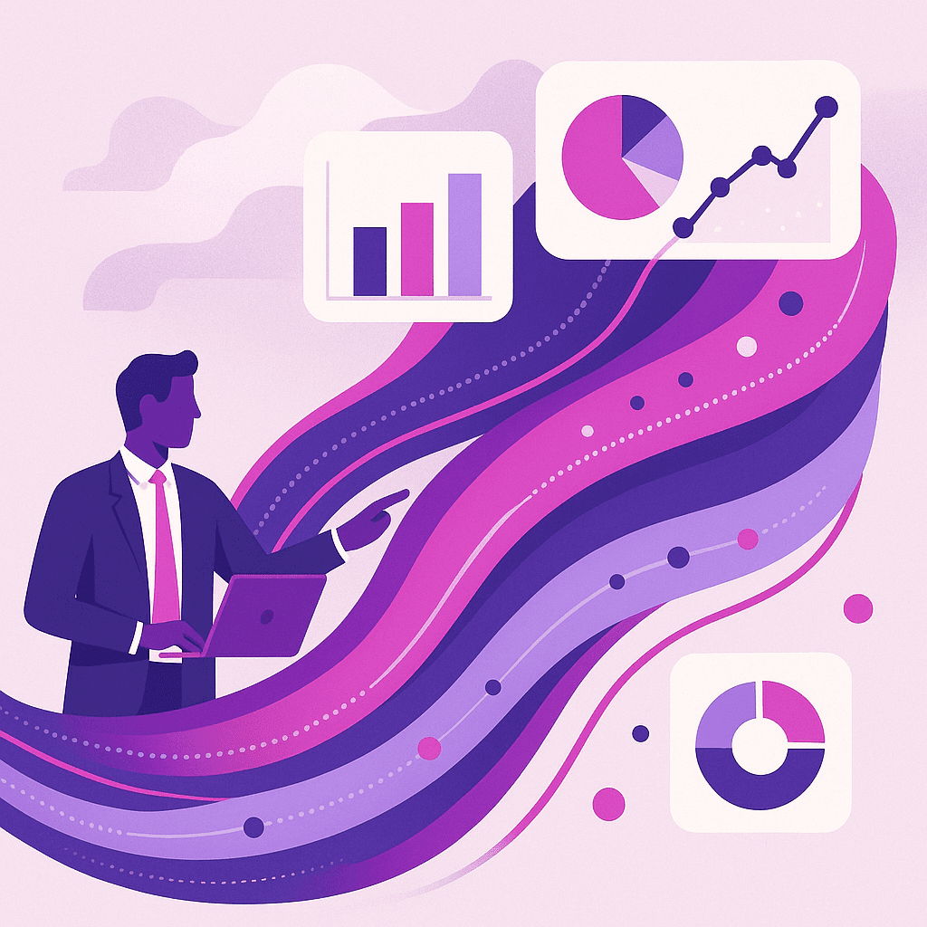 Zakelijke illustratie die Data Visualisatie helder visualiseert, zonder tekst of logo | Ploko.nl