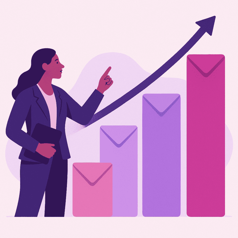 Zakelijke illustratie die E-mailmarketing helder visualiseert, zonder tekst of logo | Ploko.nl