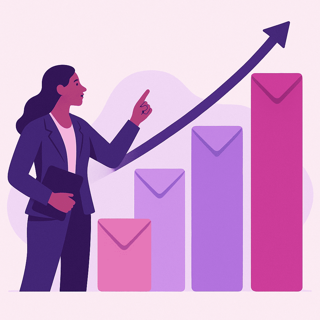 Zakelijke illustratie die E-mailmarketing helder visualiseert, zonder tekst of logo | Ploko.nl