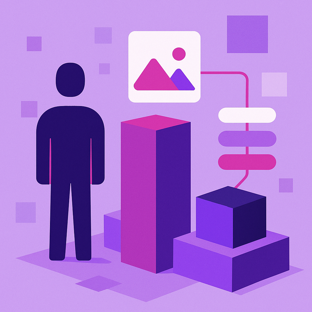 Zakelijke illustratie die Headless CMS helder visualiseert, zonder tekst of logo | Ploko.nl