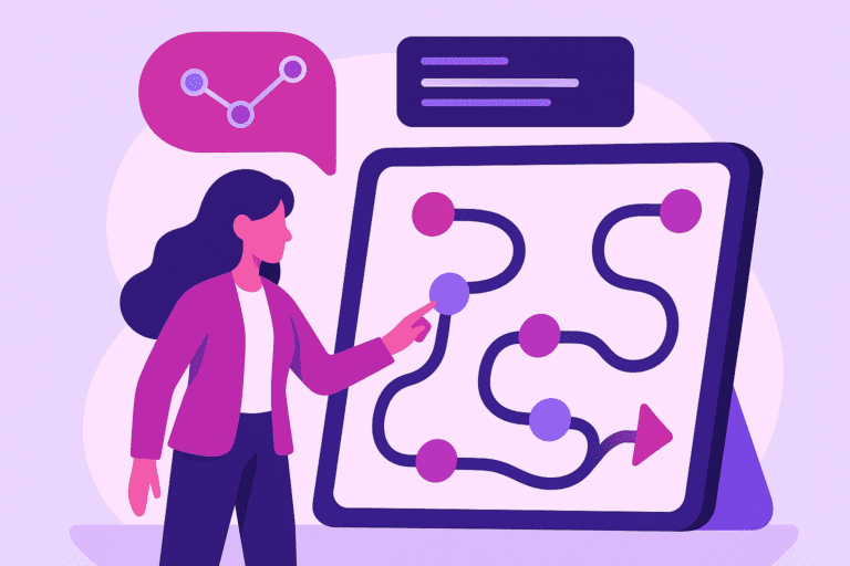 Zakelijke illustratie die Interactive Storytelling helder visualiseert, zonder tekst of logo | Ploko.nl