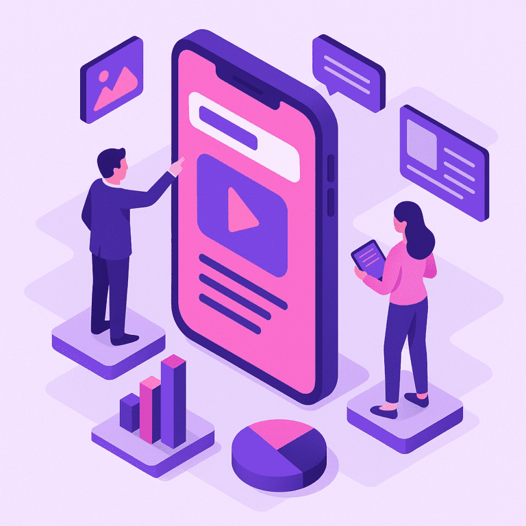 Zakelijke illustratie die Mobile First Design helder visualiseert, zonder tekst of logo | Ploko.nl