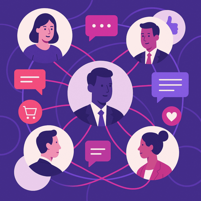 Zakelijke illustratie die Social Selling helder visualiseert, zonder tekst of logo | Ploko.nl