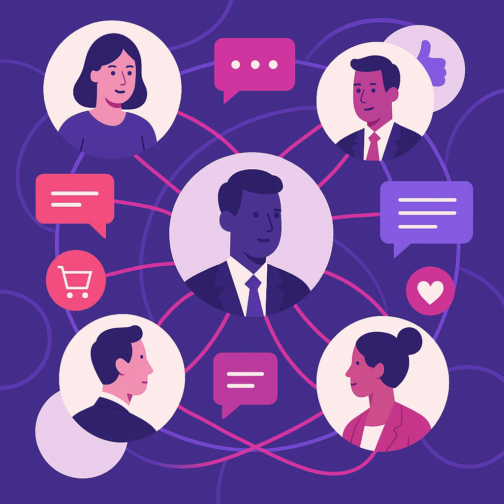 Zakelijke illustratie die Social Selling helder visualiseert, zonder tekst of logo | Ploko.nl