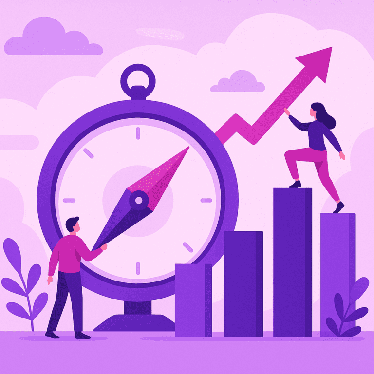 Business illustration clearly visualising Search Engine Optimisation (SEO) with a compass metaphor, no text or logo | Ploko.nl